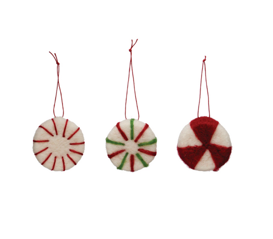 WOOL FELT PEPPERMINT ORNAMENT