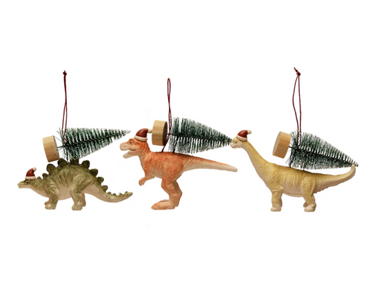 DINOSAUR W/CHRISTMAS TREES AND HAT ORNAMENT