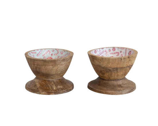 Load image into Gallery viewer, MANGO WOOD FOOTED BOWL W/PEPPERMINT/CANDY CANE
