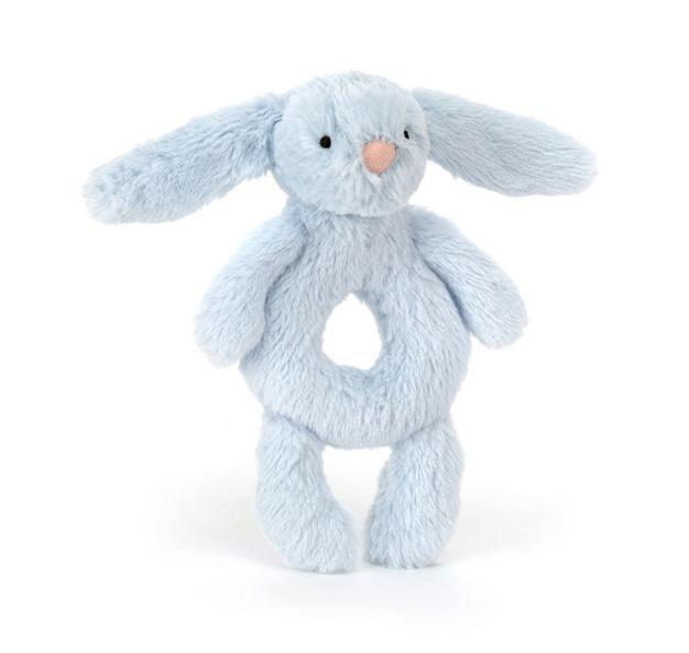 BASHFUL BLUE BUNNY RATTLE JELLYCAT
