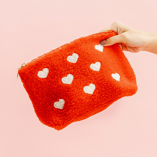 RED TEDDY POUCH - HEARTS