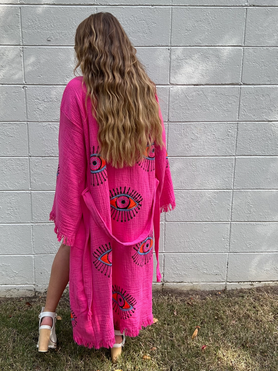 HOT PINK EVIL EYE KAFTAN