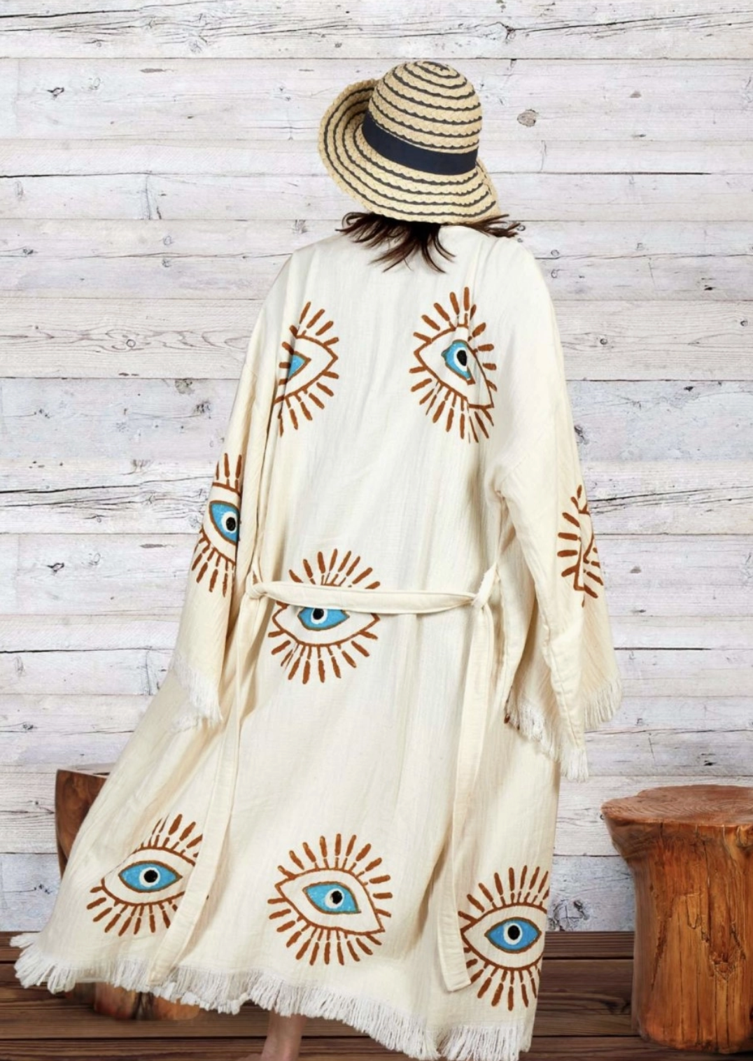 TURQUOISE AND GOLD EVIL EYE KAFTAN