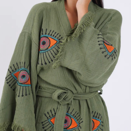 OLIVE MULTI EVIL EYE KAFTAN