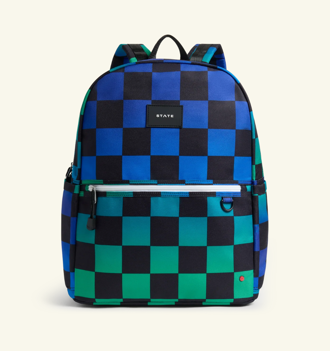 STATE KANE DOUBLE POCKET LARGE BACKPACK - BLUE CHECKERBOARD