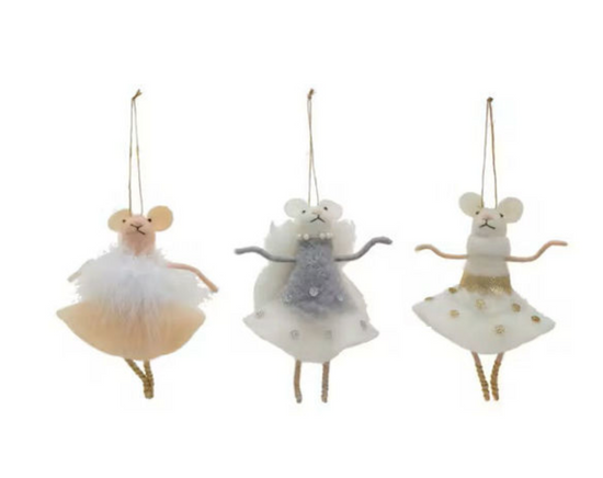 HANDMADE WOOL FELT BALLERINA MOUSE ORNAMENT