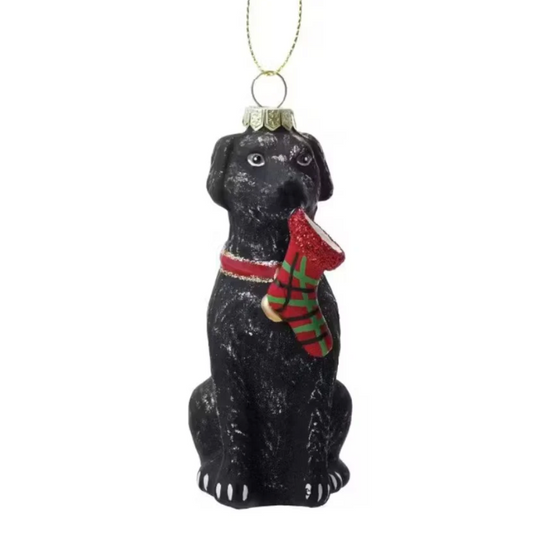 LABRADOR W/PLAID STOCKING ORNAMENT