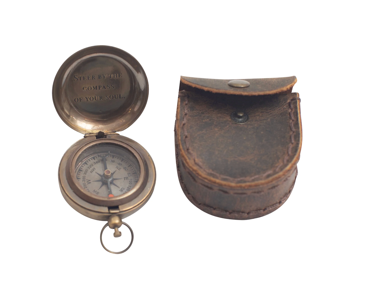COMPASS WITH LEATHER POUCH
