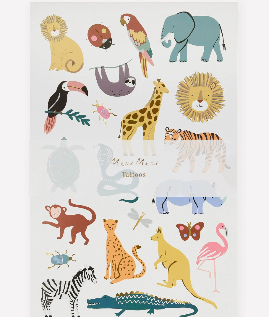 WILD ANIMAL TEMPORARY TATTOO SHEETS - MERI MERI