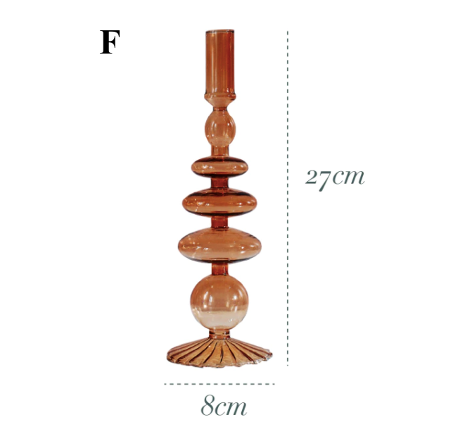 GLASS CANDLESTICK HOLDER - BROWN