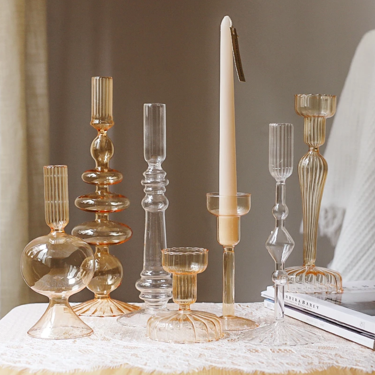 VINTAGE STYLE GLASS CANDLESTICK HOLDER