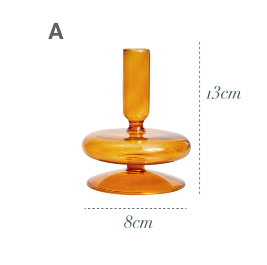 GLASS CANDLESTICK HOLDER - SMALL ORANGE