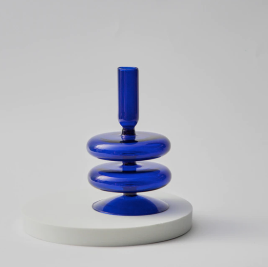 GLASS CANDLE HOLDER - BLUE