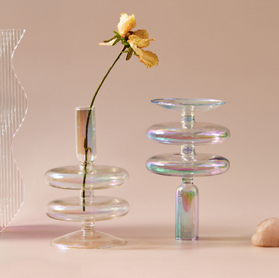 GLASS CANDLESTICK HOLDER - RAINBOW PEARL