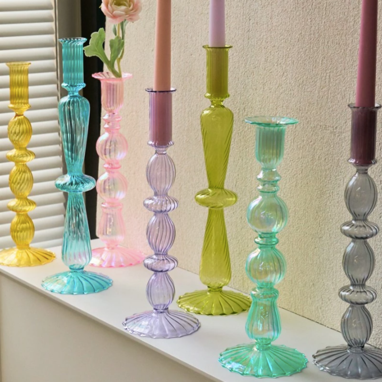 GLASS CANDLESTICK HOLDER - NORDIC LILAC