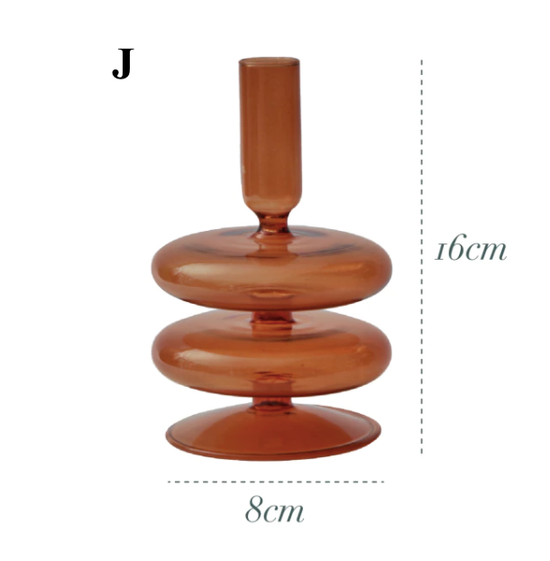 GLASS CANDLESTICK HOLDER - BROWN