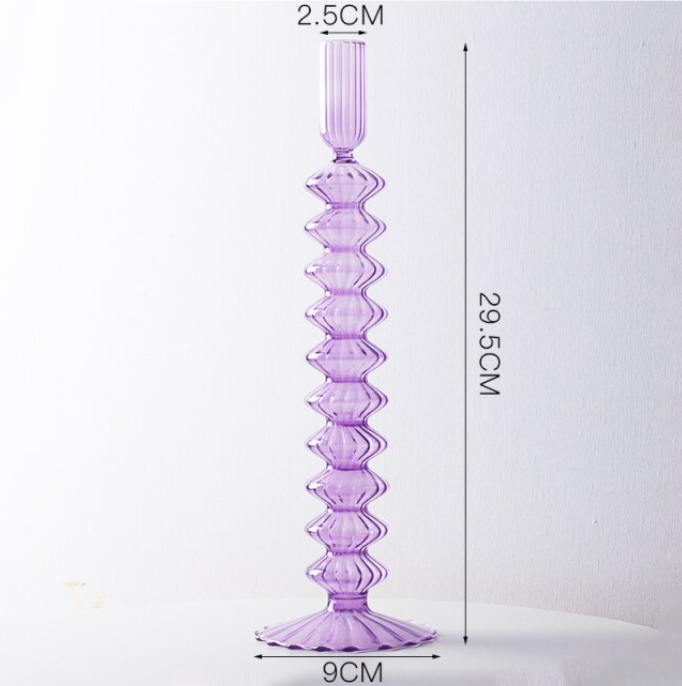 GLASS CANDLESTICK HOLDER - PURPLE LACE