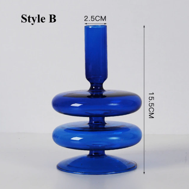 GLASS CANDLESTICK HOLDER - BLUE