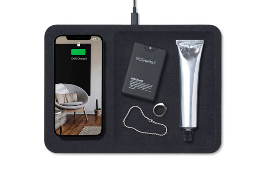 CATCH:3 ESSENTIALS LINEN WIRELESS CHARGER VALET TRAY - CHARCOAL