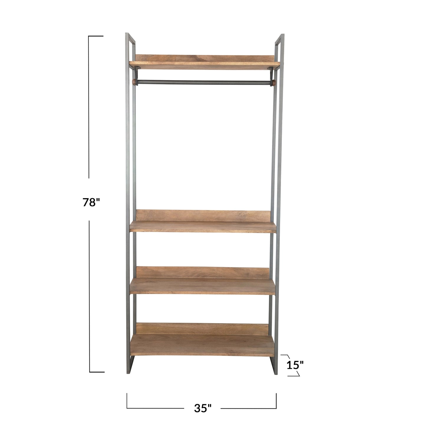 METAL SHELF W/BAR AND MANGO WOOD SHELVES