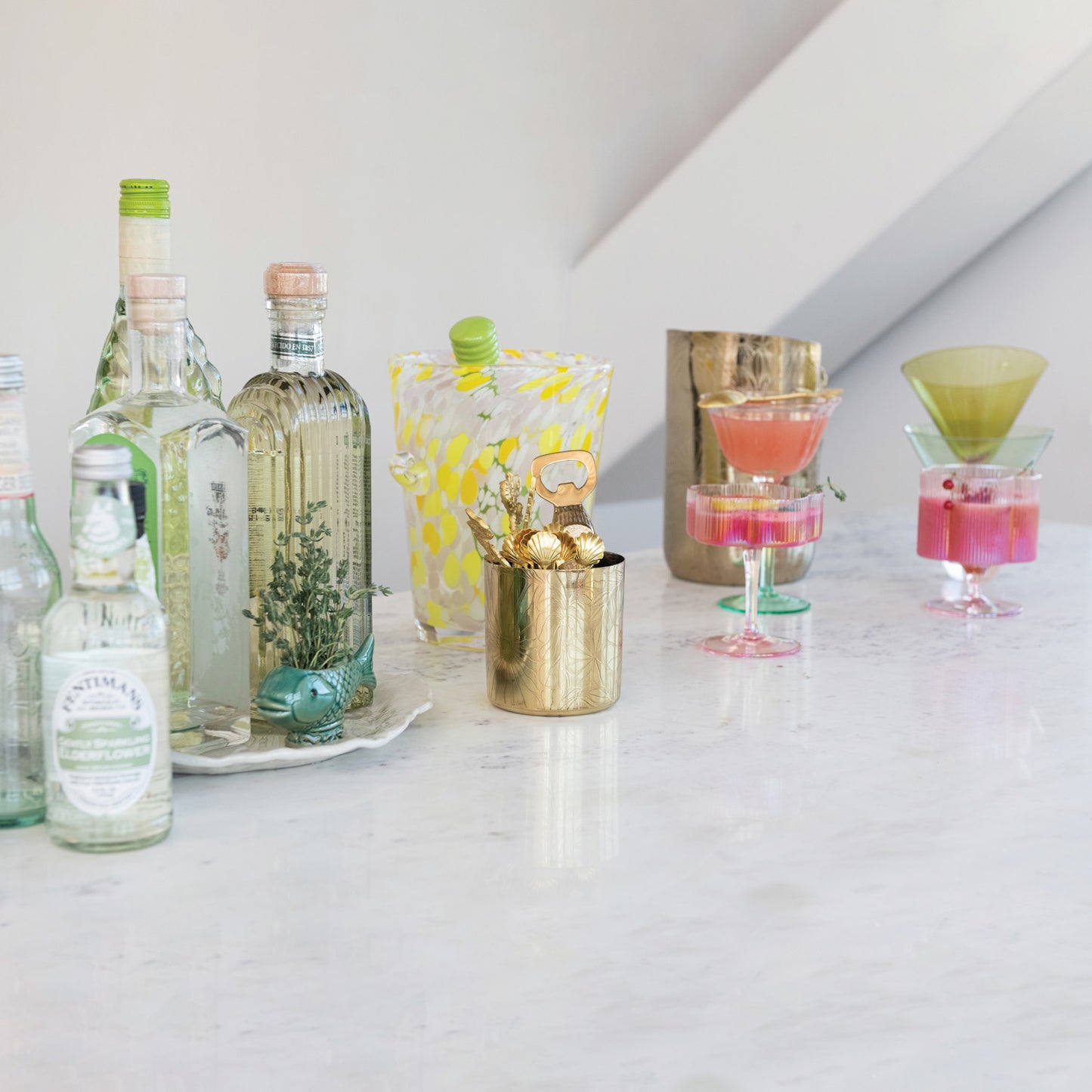 HAND-BLOWN PLEATED FLOWER COUPE GLASS