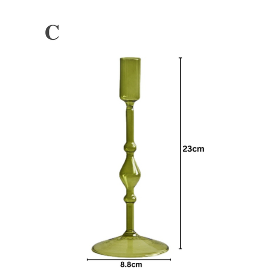 GLASS CANDLESTICK HOLDER - OLIVE