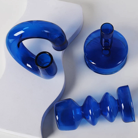 GLASS CANDLESTICK HOLDER - BLUE