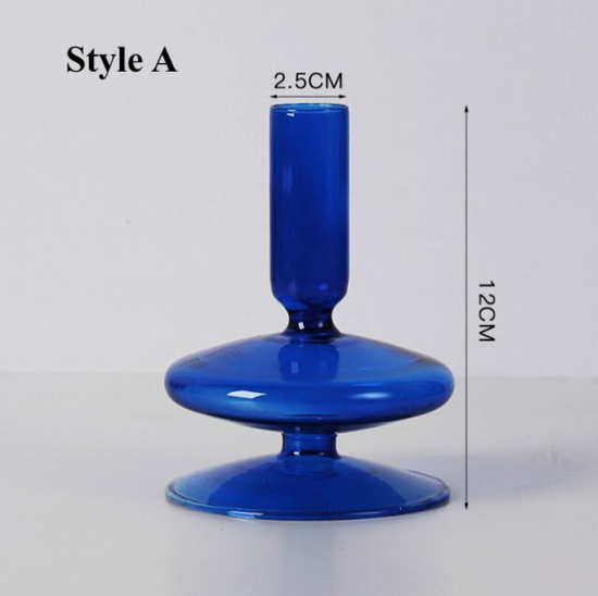 GLASS CANDLESTICK HOLDER - BLUE