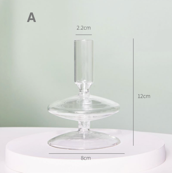 GLASS CANDLESTICK HOLDER - CLEAR