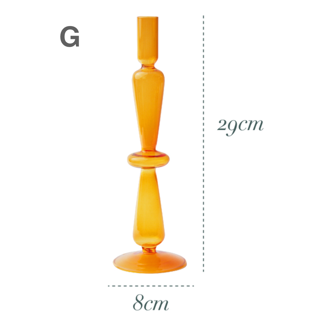 GLASS CANDLESTICK HOLDER/VASE - ORANGE