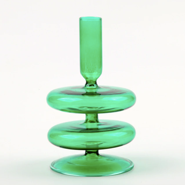 GLASS CANDLE HOLDER - GREEN