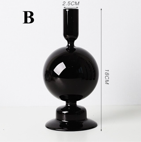 GLASS CANDLESTICK HOLDER - BLACK