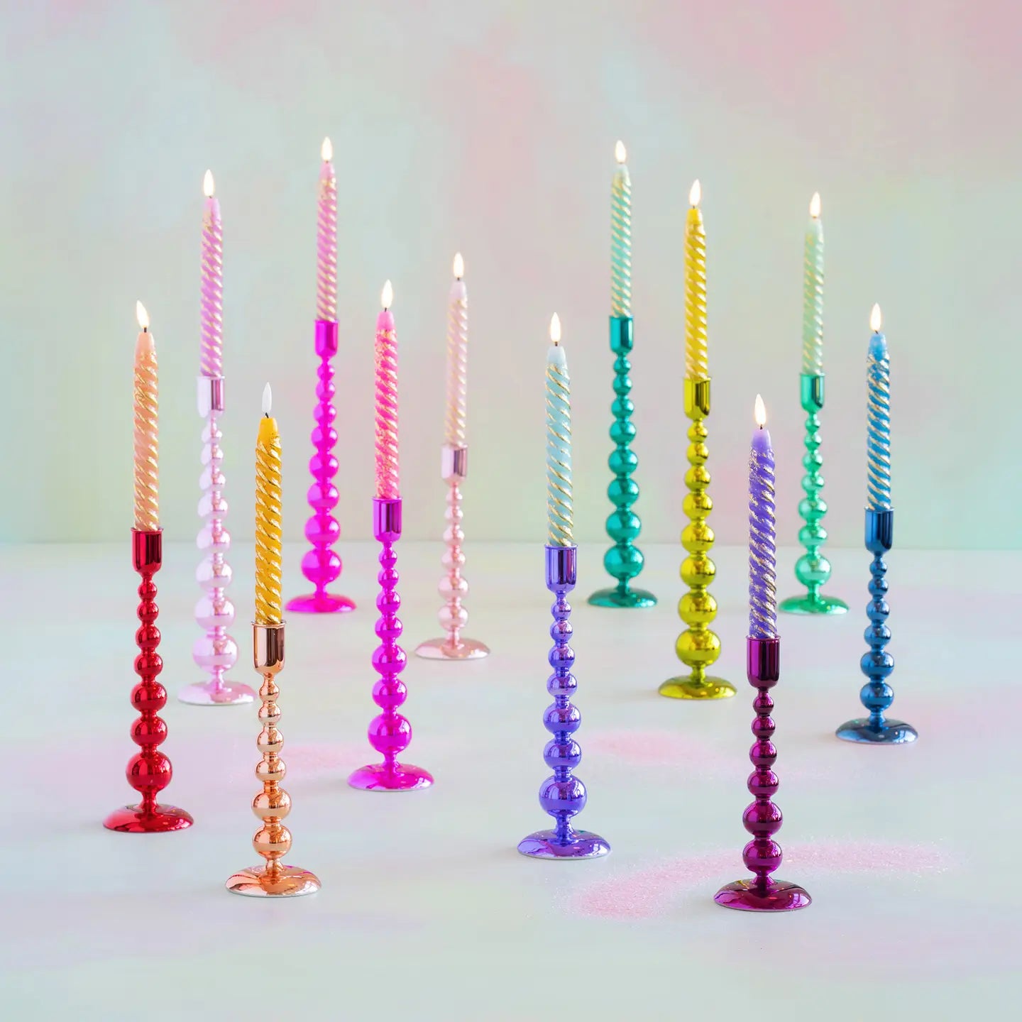RAINBOW REFLECTIVE FINIAL TAPER CANDLE HOLDER
