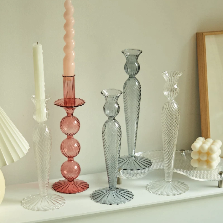 GLASS CANDLESTICK HOLDER - NORDIC BERRY