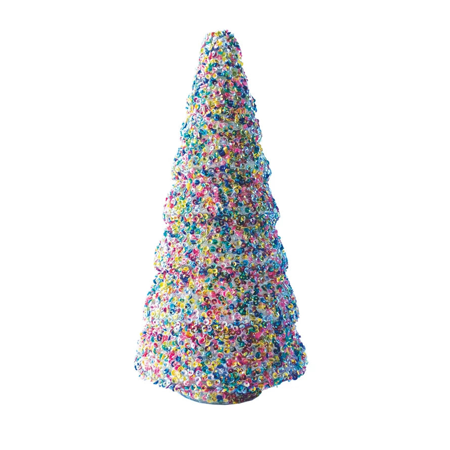 GLASS TREE WITH SEQUINS - LARGE