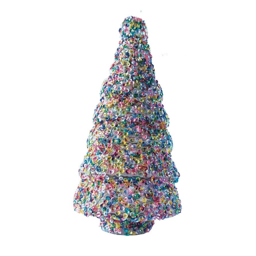 GLASS TREE WITH SEQUINS - SMALL