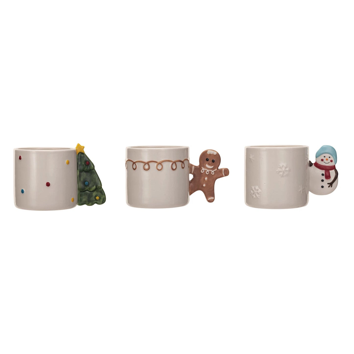 STONEWARE MUG W/HOLIDAY ICON SHAPED HANDLE