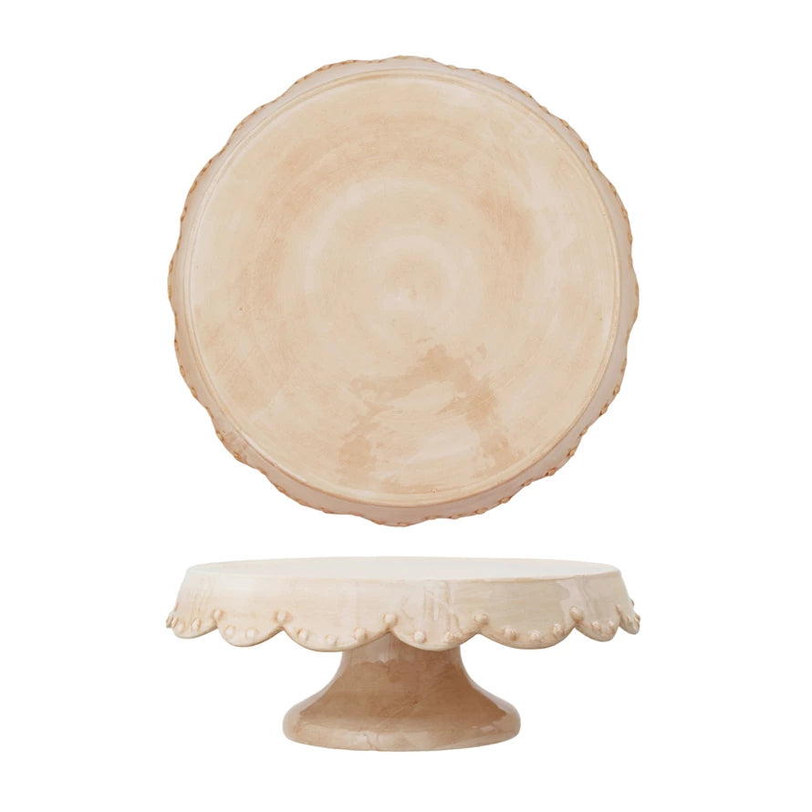 STONEWARE PEDESTAL W/SCALLOPED EDGE