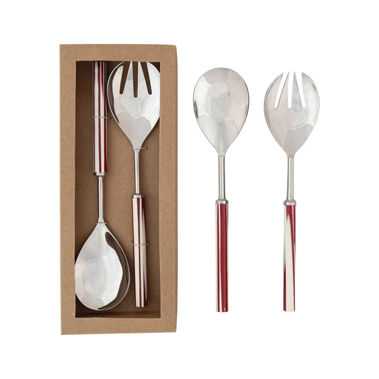 STAINLESS STEEL SALAD SERVERS W/MARBLED RESIN HANDLES