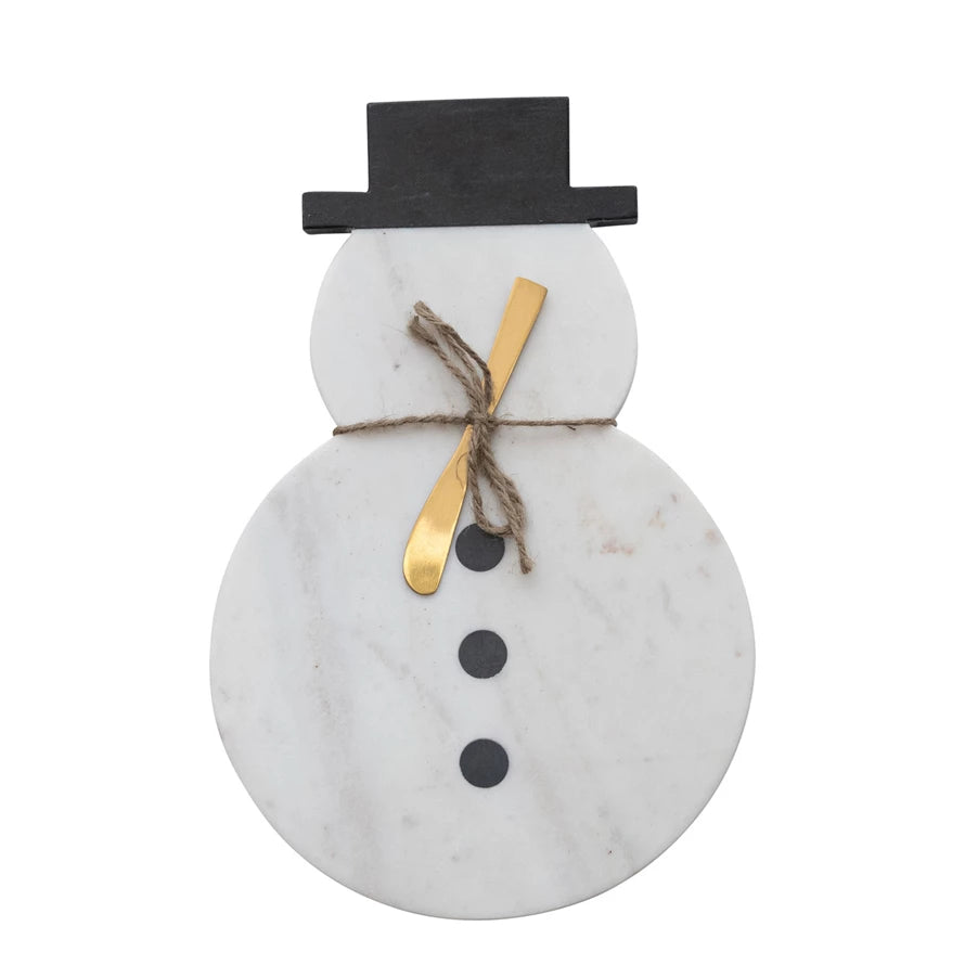 SNOWMAN MARBLE SHAPED BOARD W/CANAPE KNIFE