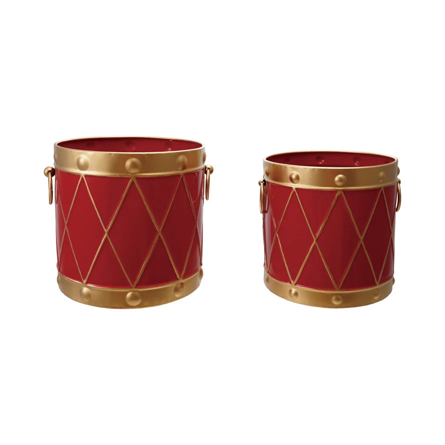 METAL DRUM SHAPED BUCKET W/HANDLES