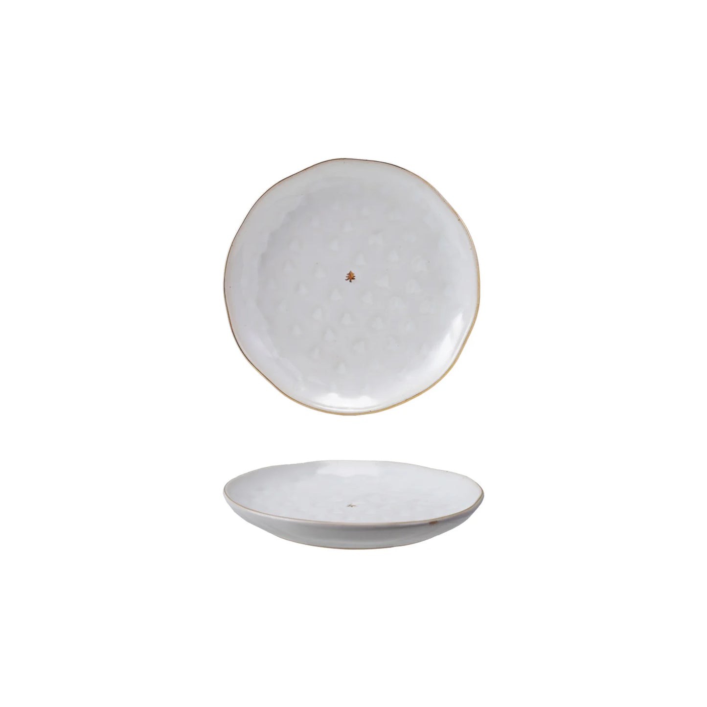 STONEWARE PLATE WITH ELECTROPLATED GOLD TREE