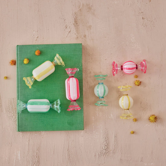 HAND PAINTED GLASS CANDY ORNAMENT