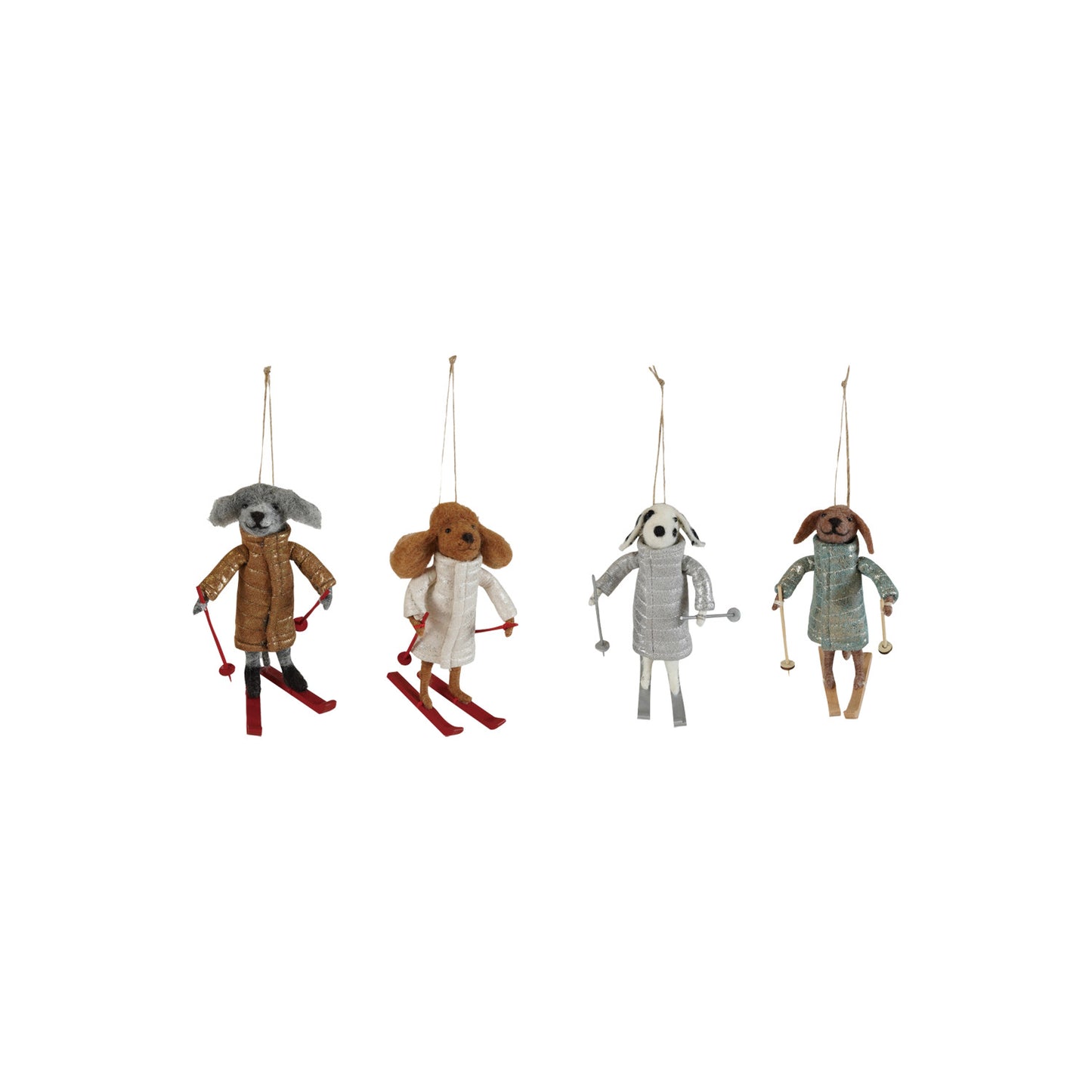 WOOL FELT DOG WITH SKIS ORNAMENT