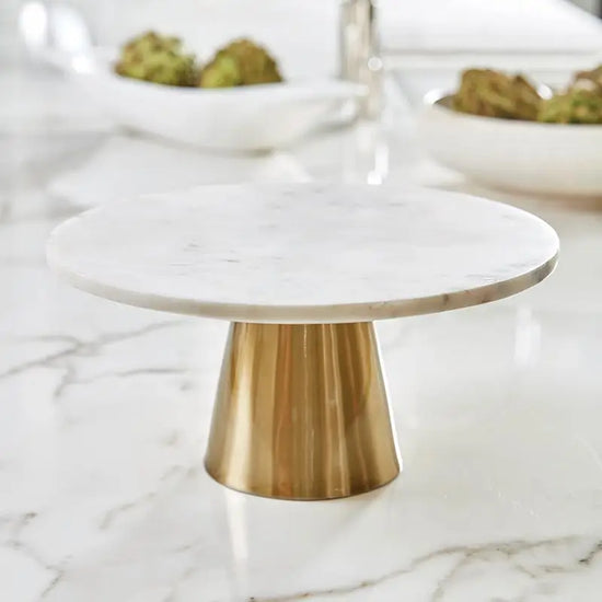 Load image into Gallery viewer, BRASS &amp;amp; MARBLE CAKE STAND
