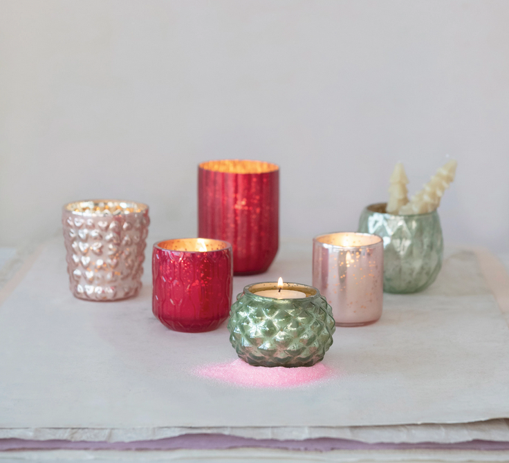 HOLIDAY MERCURY GLASS TEALIGHT HOLDERS