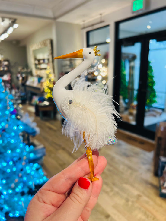 CROWNED STORK ORNAMENT