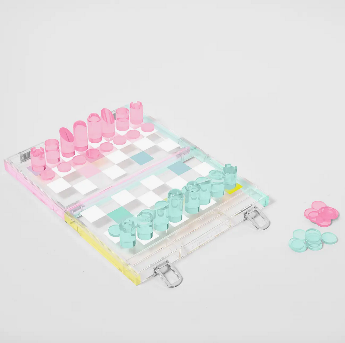 MINI LUCITE CHESS AND CHECKERS - AURORA SUNNYLIFE