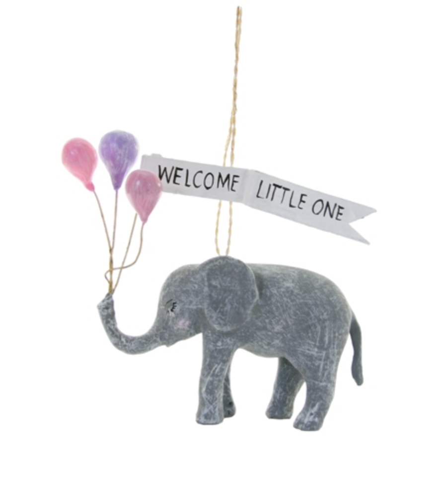 WELCOME LITTLE ONE ELEPHANT ORNAMENT