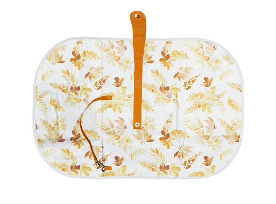 Load image into Gallery viewer, MUSTARD FLORAL TRAVEL BABY CHANGE MAT

